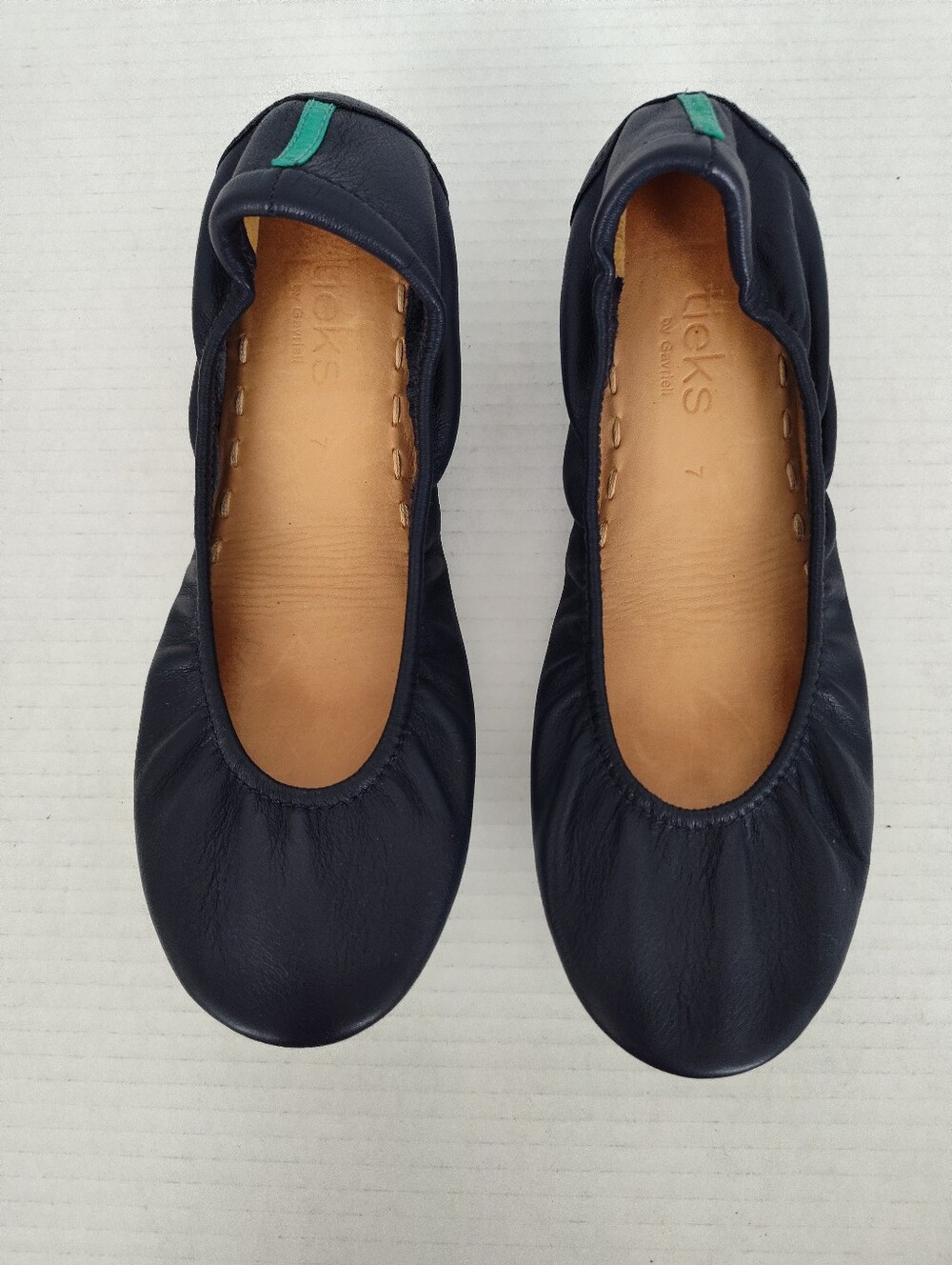 Tieks Navy Blue Leather Foldable Ballet Flats with Teal Accent Size 7 Classic